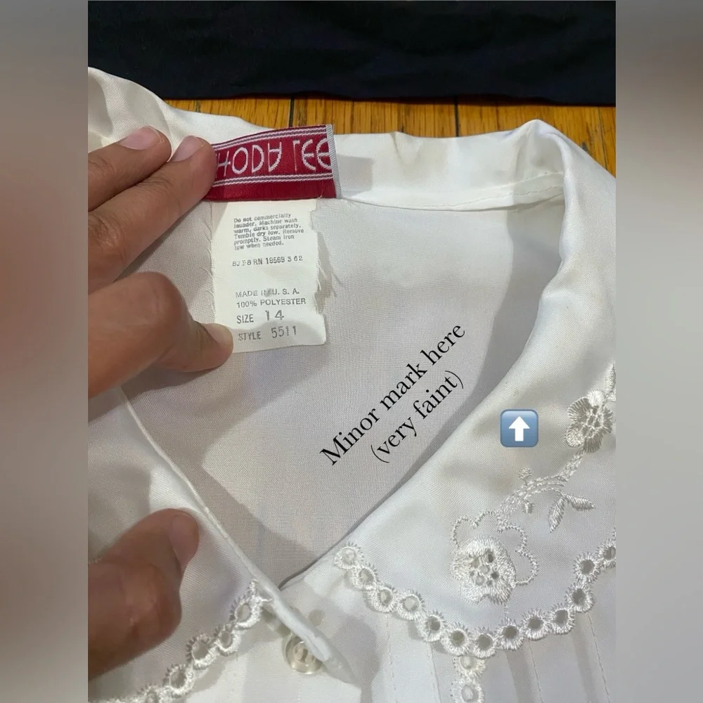 Vintage Rhoda Lee: Semi-sheer, button-up top with black bow - Picture 3 of 11